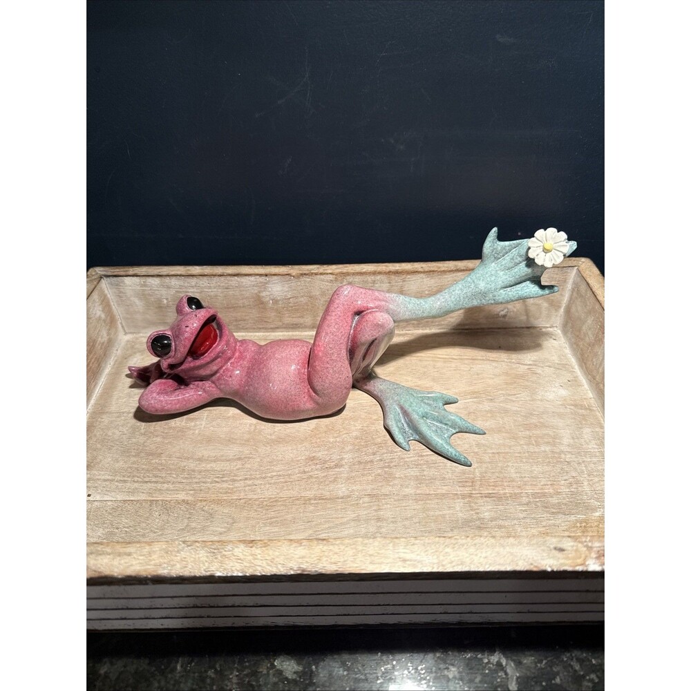 Kitty's Critters Hottie Large 12” Pink & Blue Lady Frog Figurine Reclining 2006